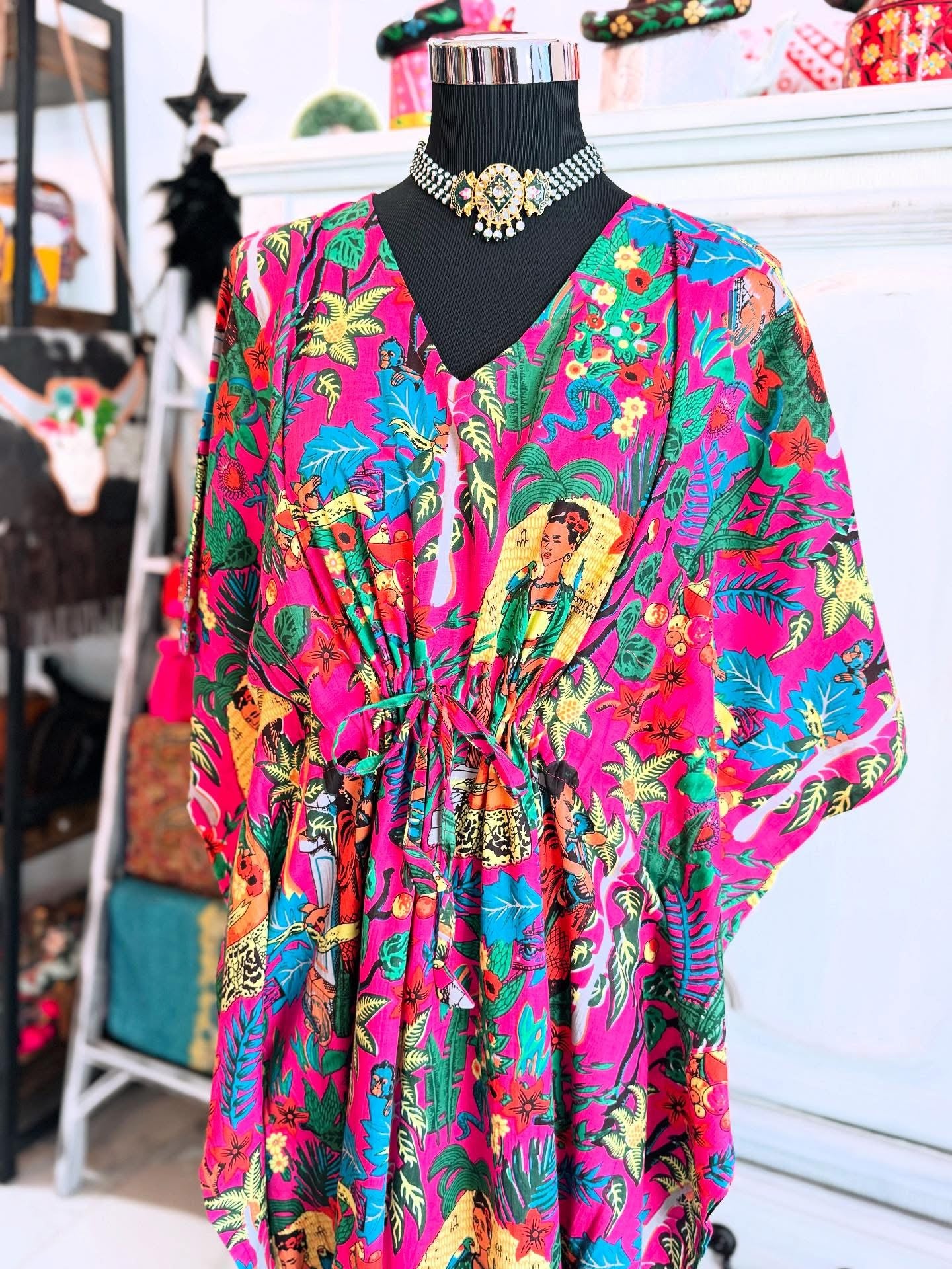 Handblock Cotton Kaftan-Frida