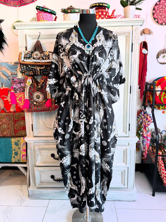 Handblock Cotton Kaftan-Jungle