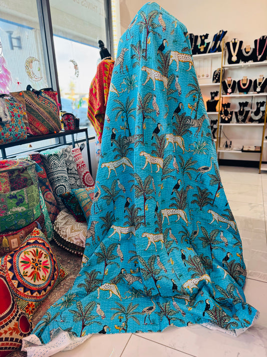 Jungle - Handblock Printed Kantha Quilt – 100% Cotton | Handmade