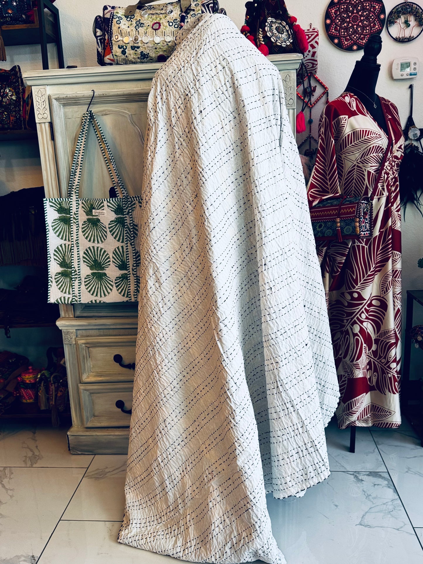 Wild Savannah – Black Leopard Handblock Printed Kantha Quilt | 100% Cotton | Handmade