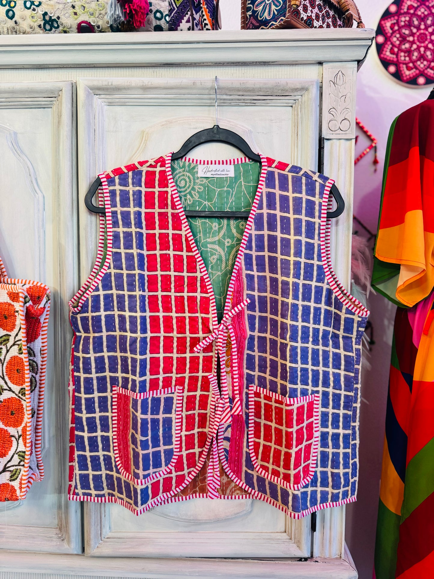 Handmade Reversible Kantha Vest – Berry | 100% Cotton Jacket