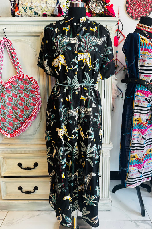 Midnight Jungle | Handmade Hand Block Printed Cotton Dress