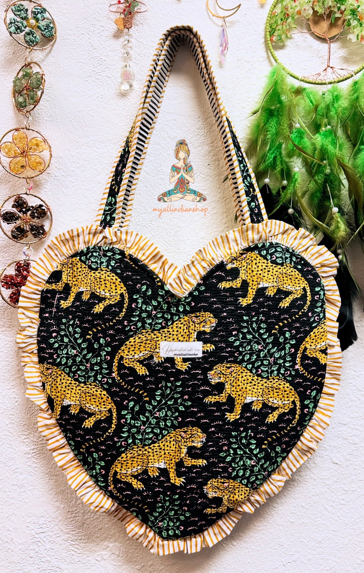 Heart Quilted Tote- cheetah - Zipper - Pocket