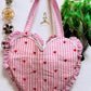 Heart Quilted Tote- Hearts - Pink - Zipper - Pocket
