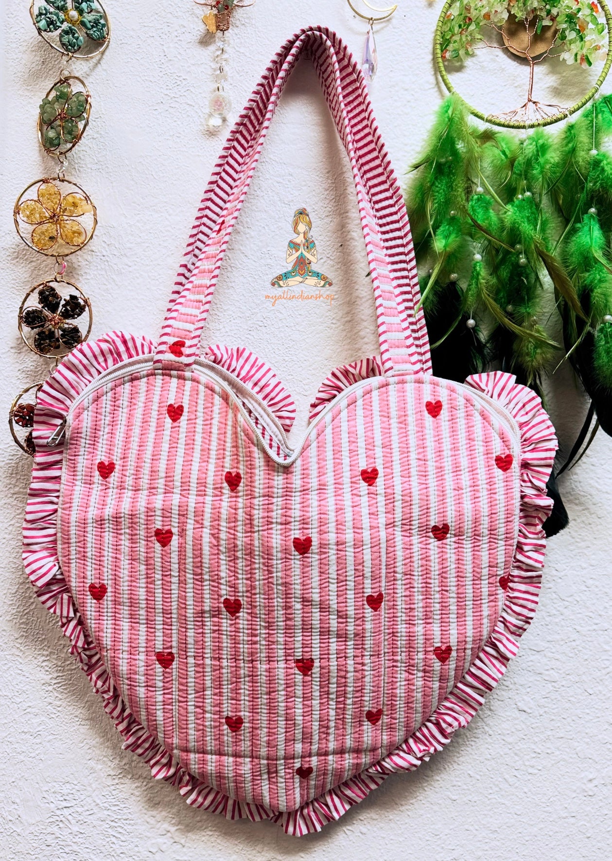Heart Quilted Tote- Hearts - Pink - Zipper - Pocket