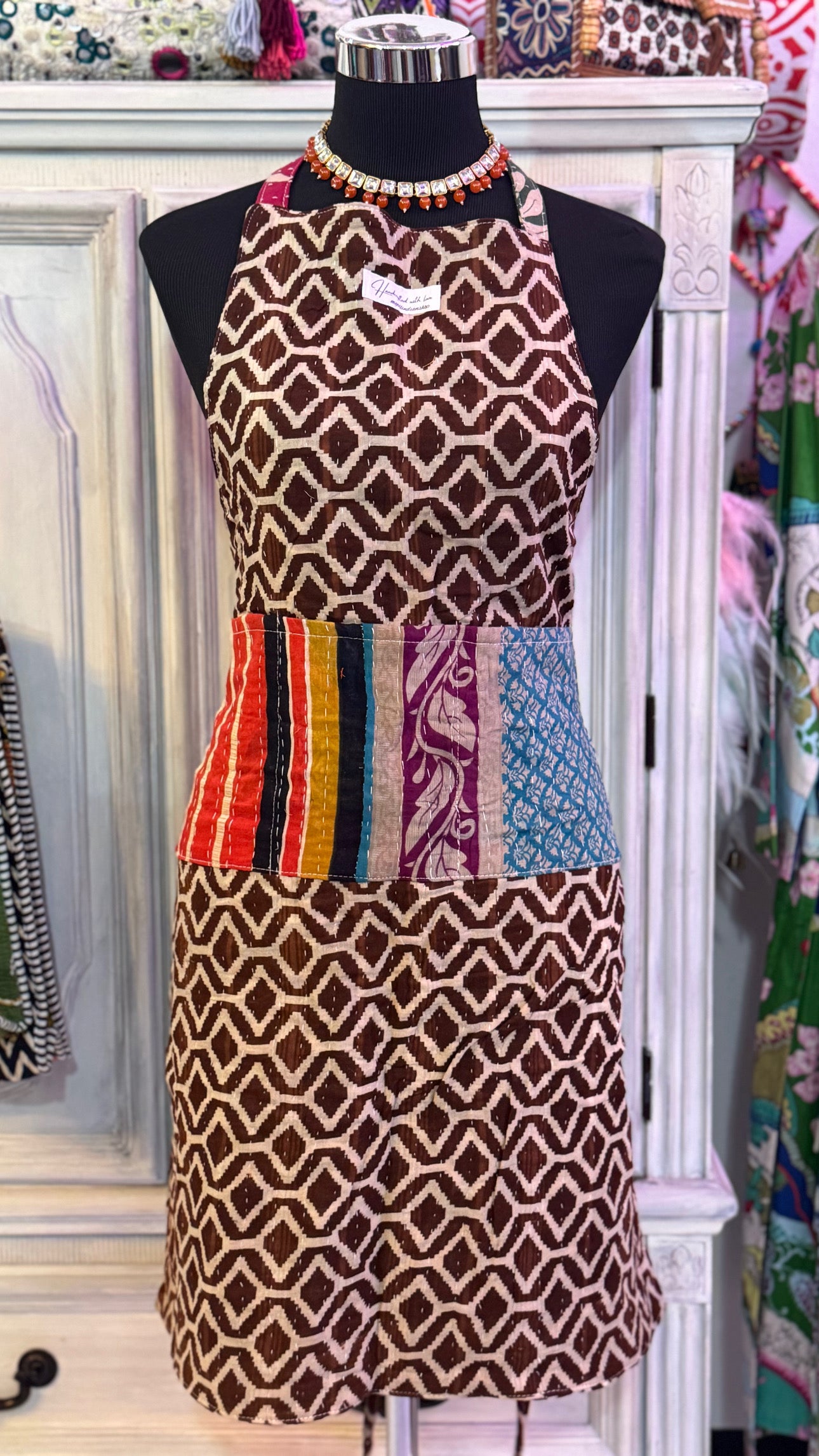 Rust & River Cotton Kantha Apron | Handmade | Reversible | 6 Pockets