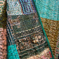 Silk Patchwork Kantha - Green-Queen/ King