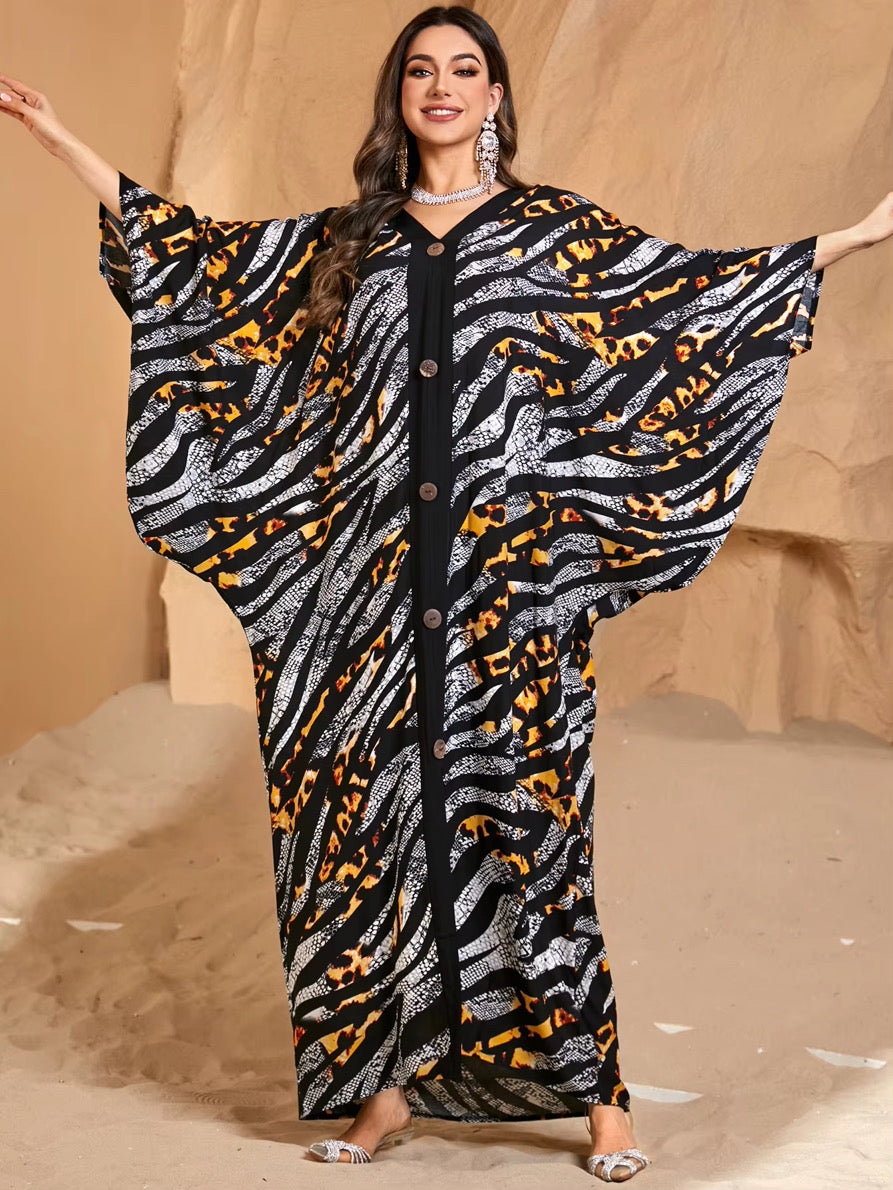 Desert Mirage Boho Kaftan – Free Size, Mixed Fabric