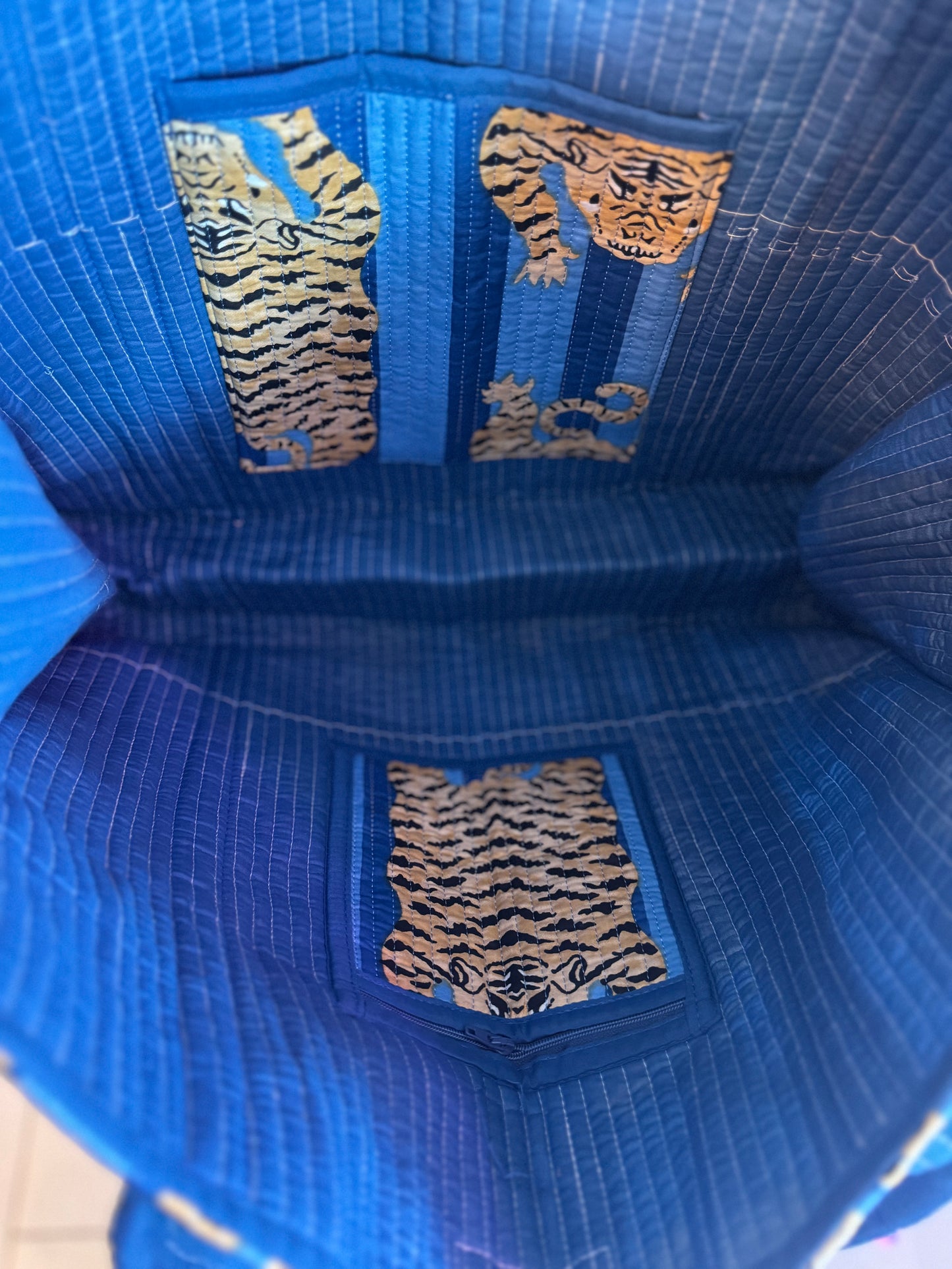 Blue Tiger Trail Tote – Handmade Quilted Cotton Bag | Boho Travel Tote