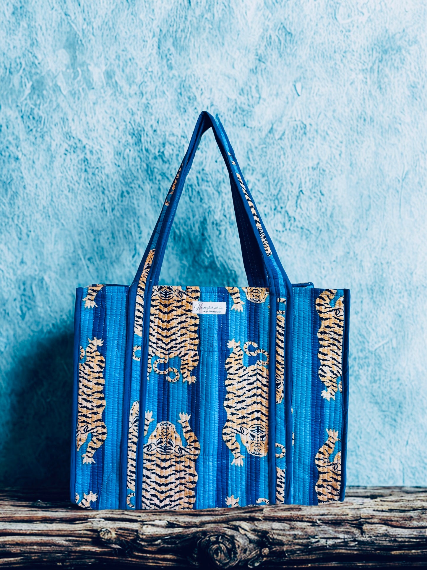 Blue Tiger Trail Tote – Handmade Quilted Cotton Bag | Boho Travel Tote