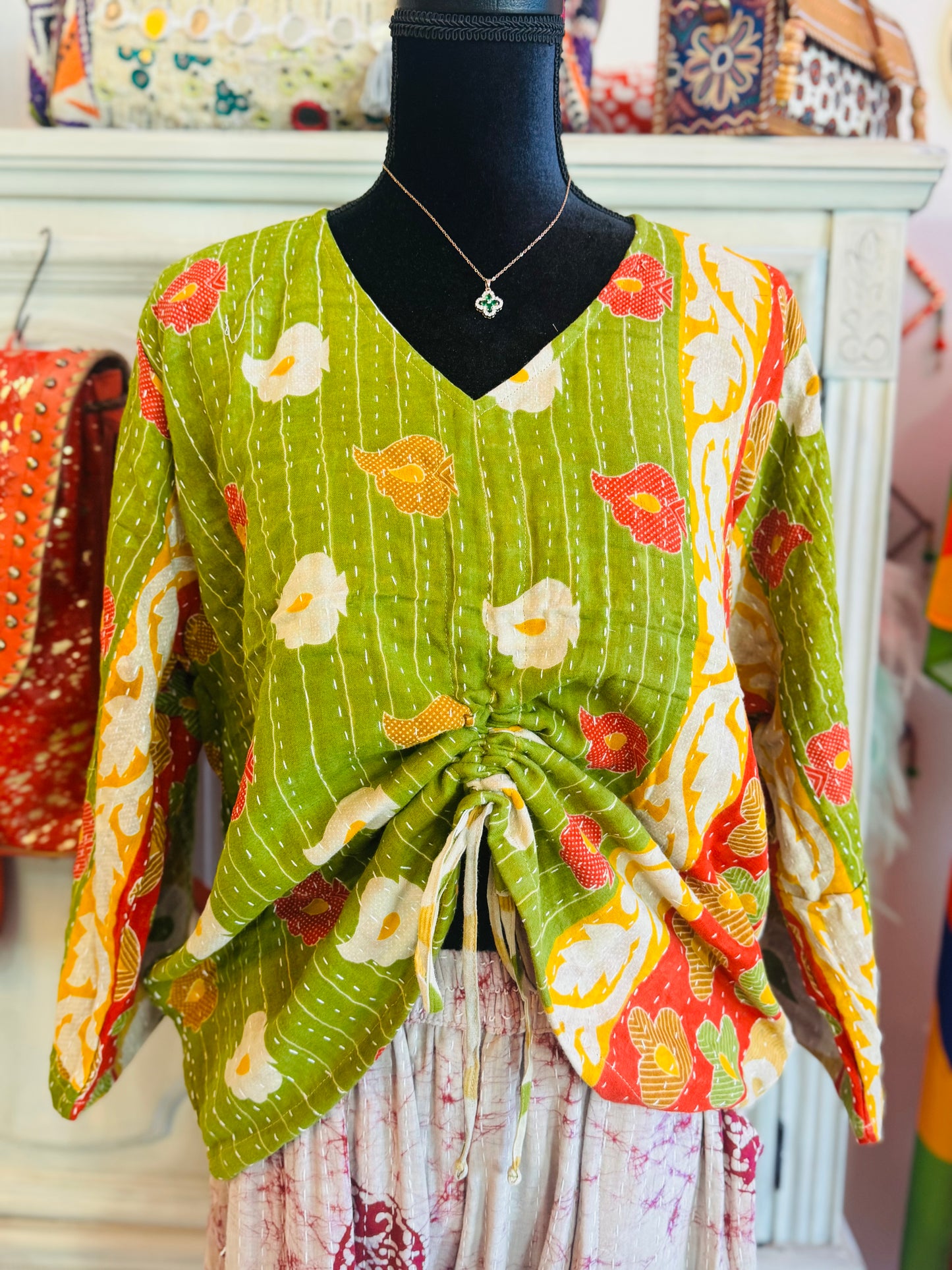 Coral Garden Butterfly 2-Way Top – Handmade | 100% Cotton Boho Blouse