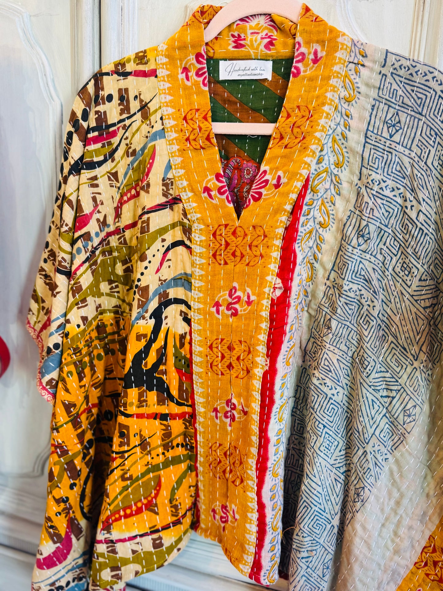 Handmade Kantha Poncho – Desert Muse | Unisex | 100% Cotton Boho Top