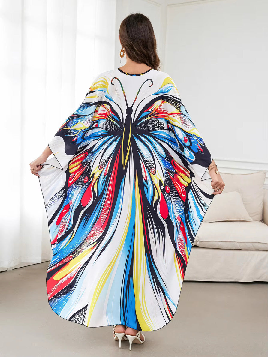 Butterfly Bloom Luxe Kaftan – Free Size, Artistic Butterfly Print