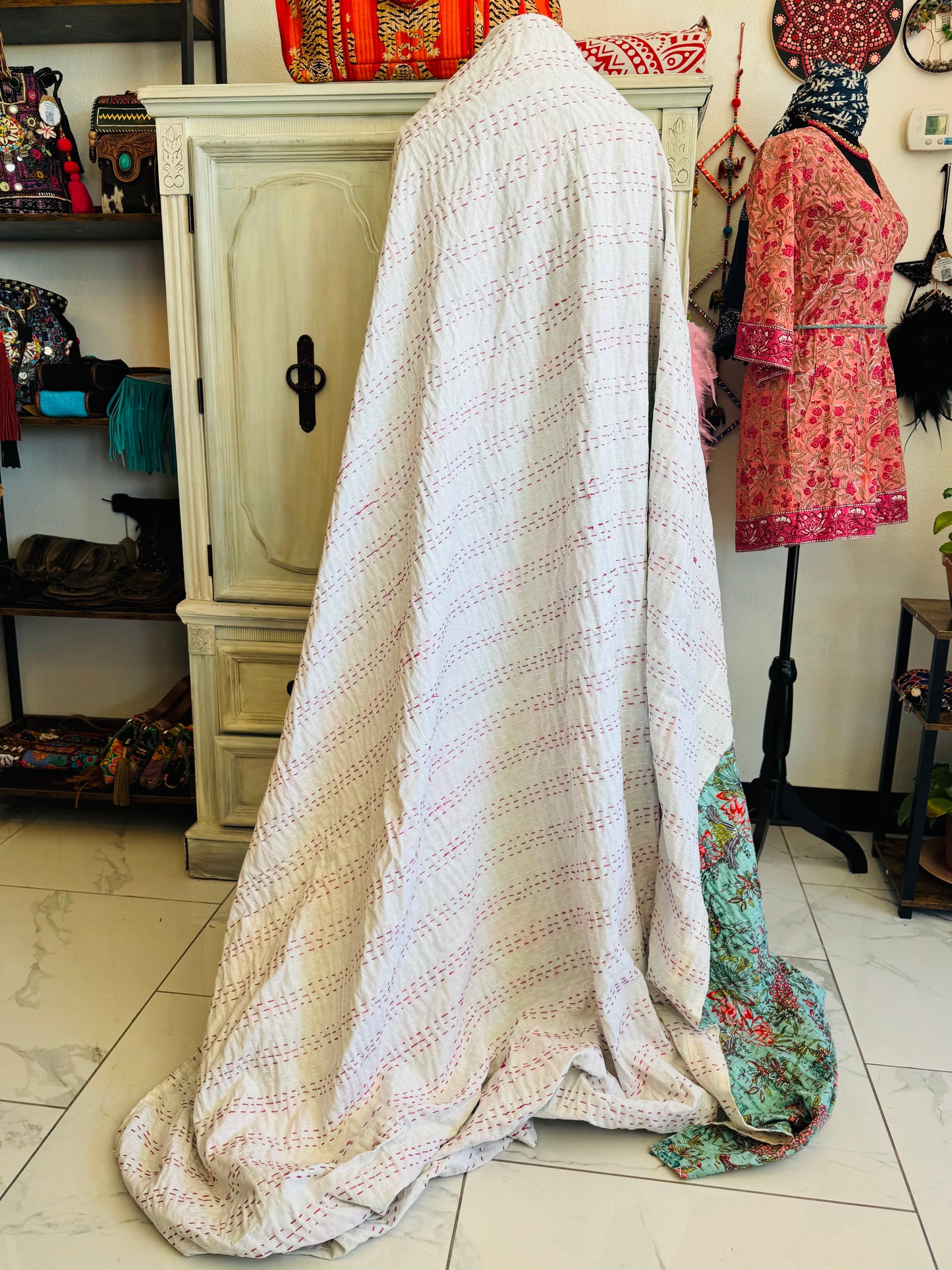 Peacock Garden – Handblock Printed Kantha Quilt | Cotton | Handmade | Full Size