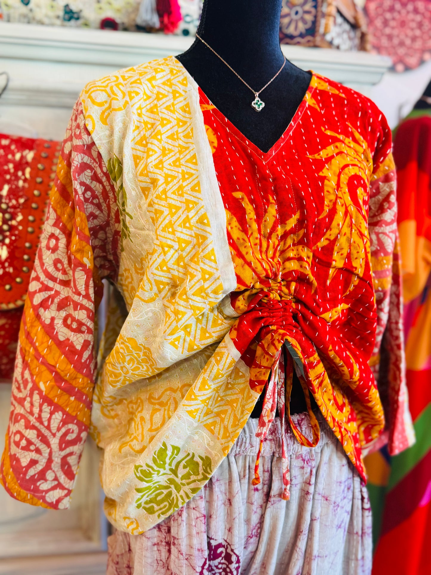 Marigold Ember Butterfly 2-Way Top – Handmade | 100% Cotton Boho Blouse