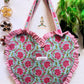 Heart Quilted Tote- Blue - Zipper - Pocket