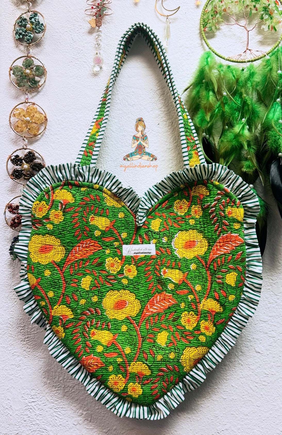 Heart-Shaped Quilted Tote Bag | Hand Block-Printed 100% Cotton | Handmade Zipper Tote