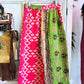Pink & Olive Bloom – Handmade Kantha Cotton Pants | Wide Leg Boho Trousers