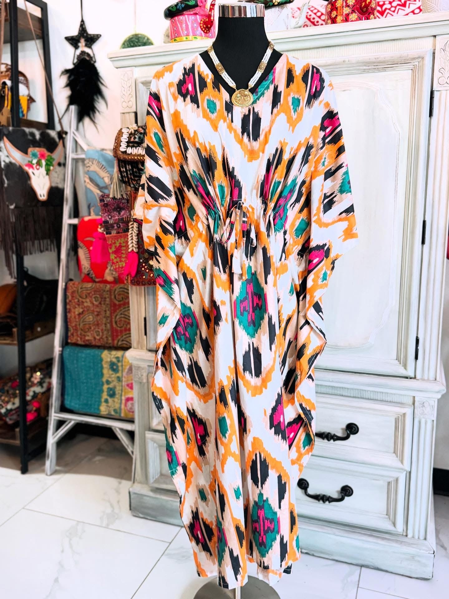Handblock Cotton Kaftan-Abstract