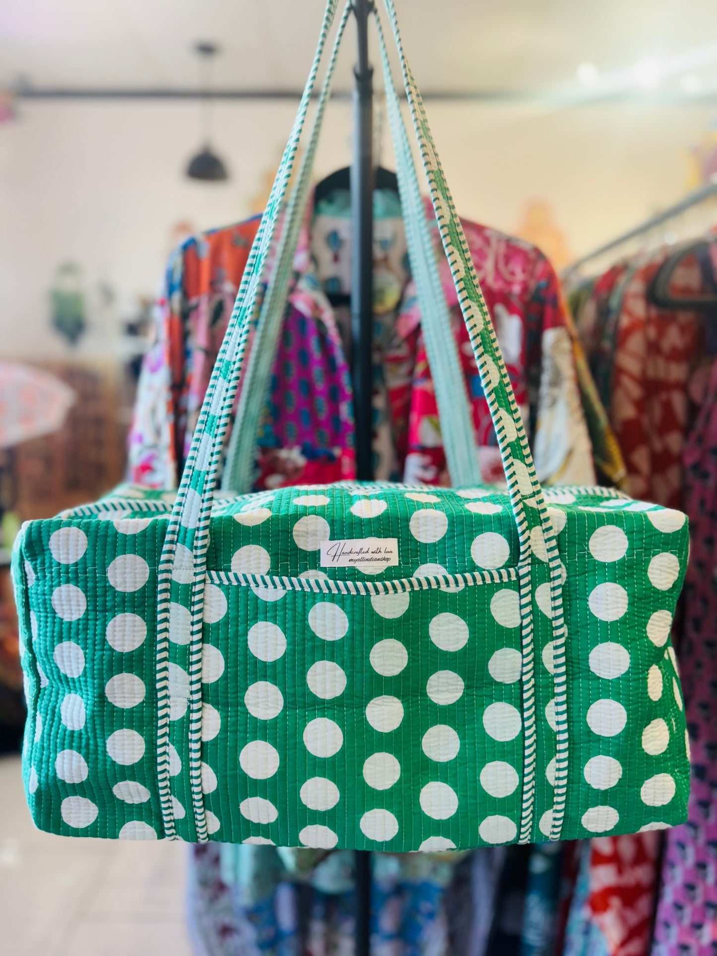 Handmade Quilted Weekender Bag – Travel Duffel - Polka Dots