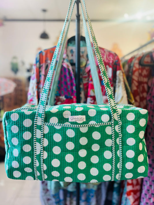 Handmade Quilted Weekender Bag – Travel Duffel - Polka Dots