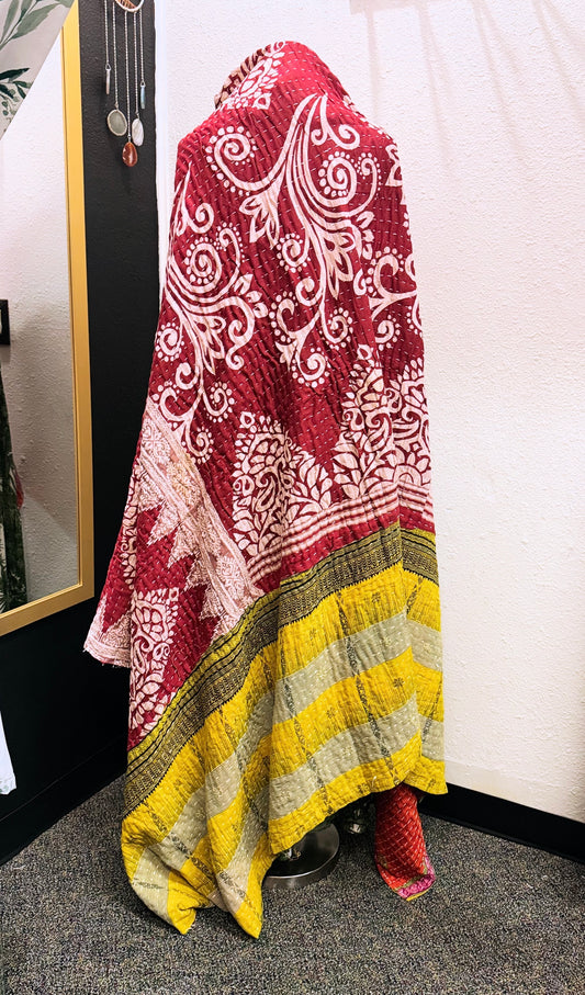 Vibrant Kantha Quilt – Twin Size - Throw Blanket