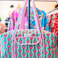 Handmade Quilted Weekender Bag – Pink Floral Block Print – Green