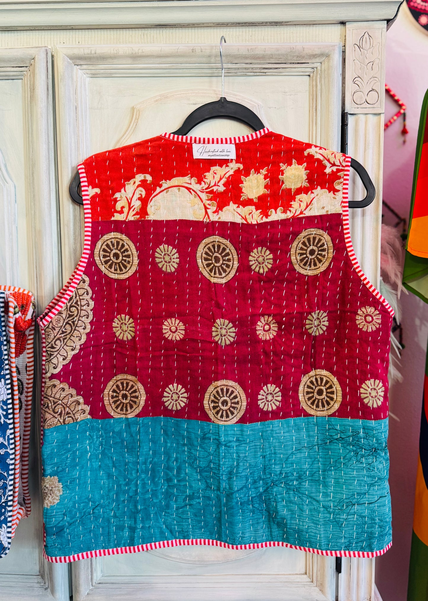 Handmade Reversible Kantha Vest – Garden | 100% Cotton Jacket