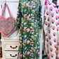 Emerald Bloom Hand Block Print Cotton Maxi Dress – Women’s Long Sleeve Dress with Pockets