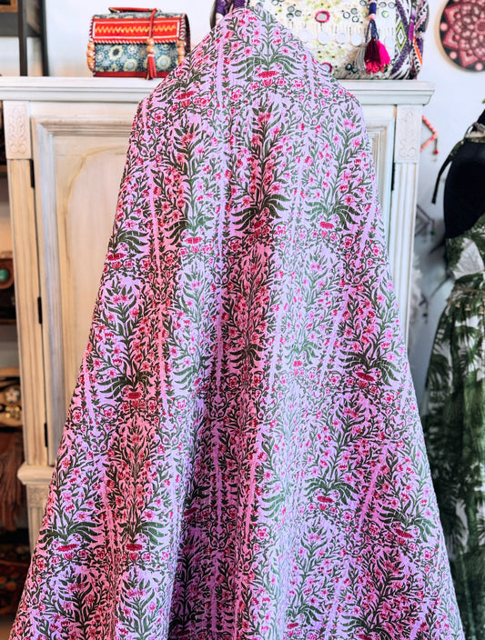 Blush Garden Kantha Quilt – Handmade 100% Cotton Floral Bedspread | Handblock Print Blanket (90x110)