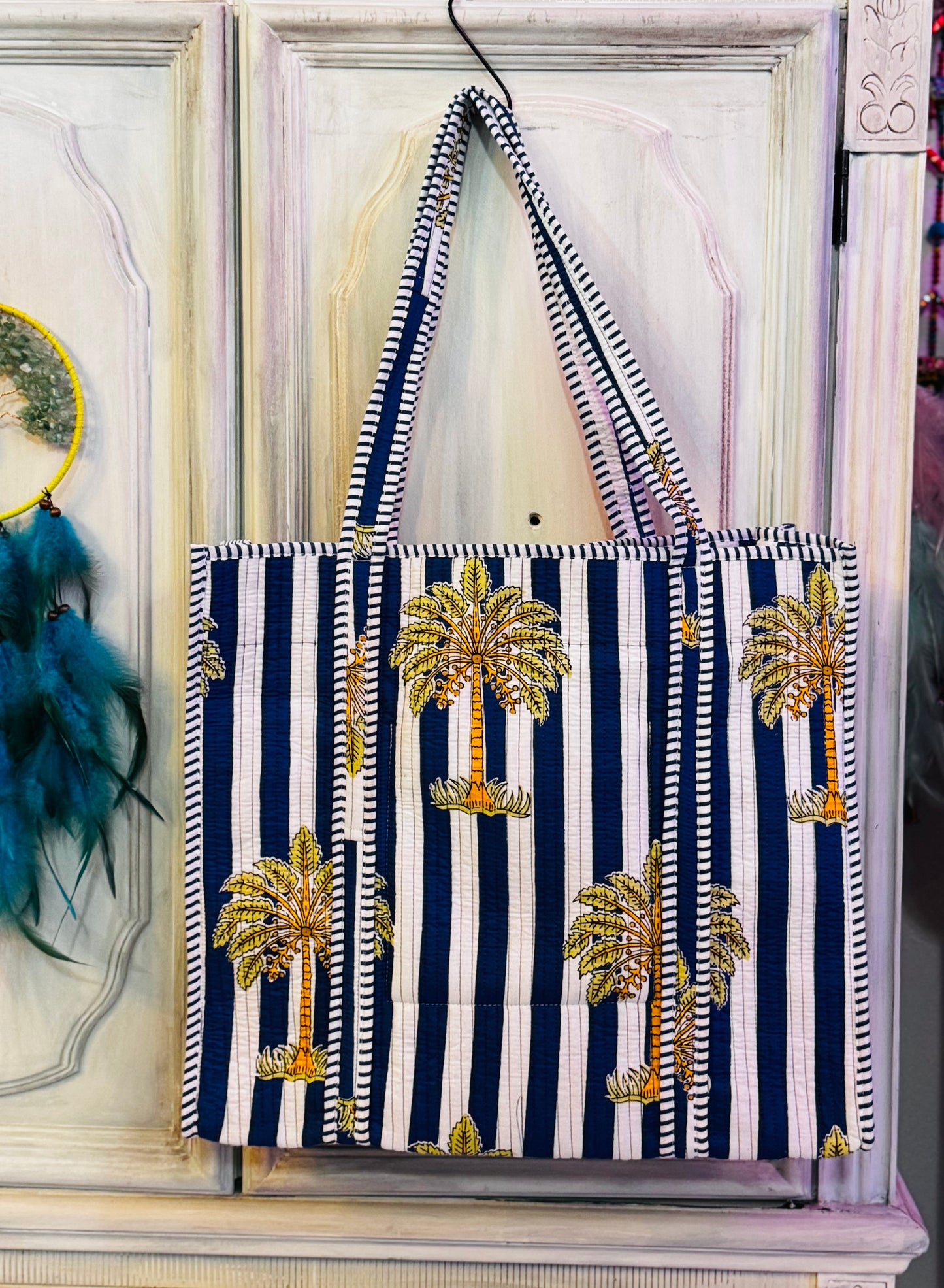 Handmade Cotton Palm Tree Tote – Quilted Bag | Beach Boho