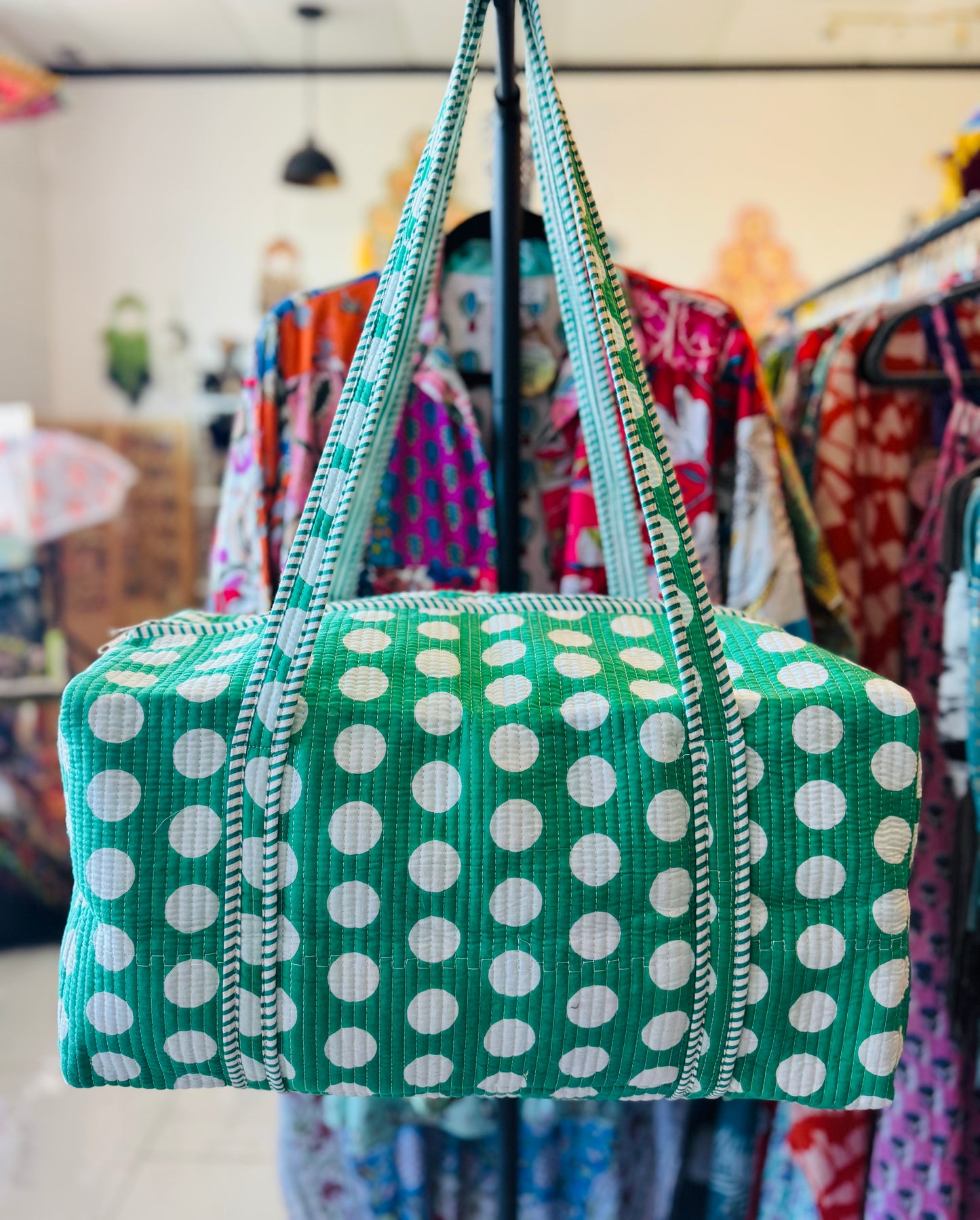 Handmade Quilted Weekender Bag – Travel Duffel - Polka Dots