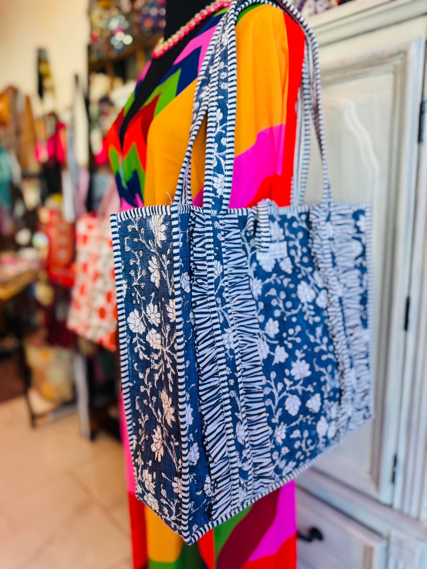 Indigo Garden Tote – Handmade Quilted Cotton Bag | Blue Floral Everyday Tote