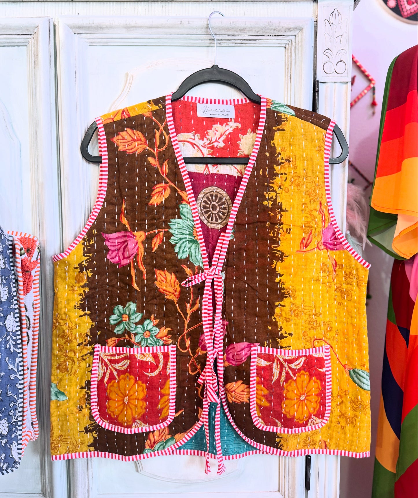 Handmade Reversible Kantha Vest – Garden | 100% Cotton Jacket