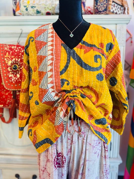 Ember Glow Butterfly 2-Way Top – Handmade | 100% Cotton Boho Blouse