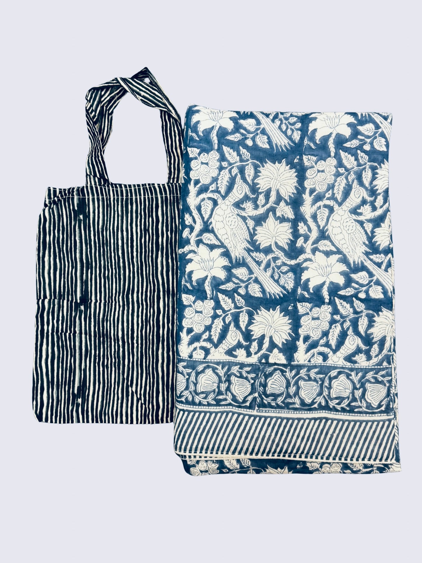 Handblock Cotton Beach Towel with Bag | Oversized Lightweight Travel Picnic Towel 72x45