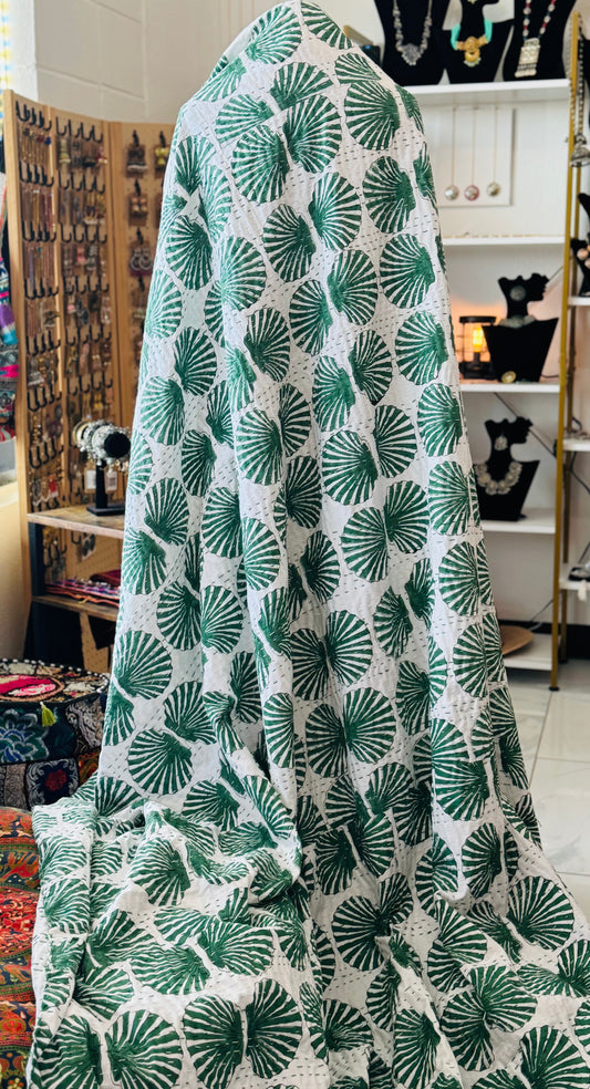 Green Tide – Handmade Kantha Quilt | 100% Cotton | Collector’s Edition
