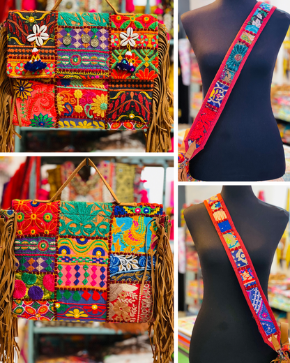 Embroidered Patch Crossbody Bag – Nomad Soul | Handmade Boho Shoulder Bag
