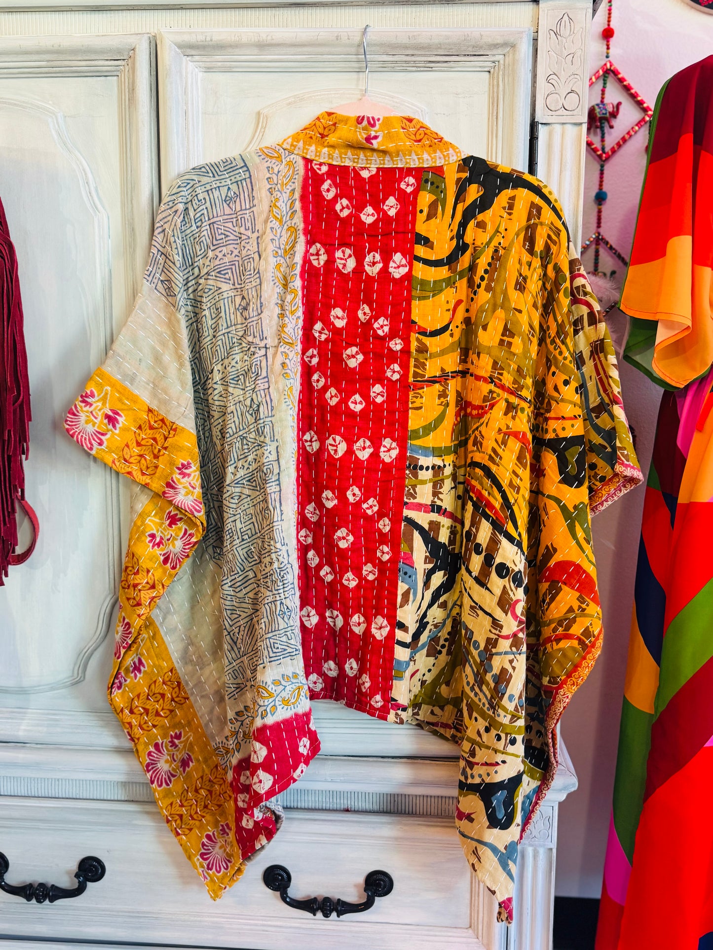 Handmade Kantha Poncho – Desert Muse | Unisex | 100% Cotton Boho Top