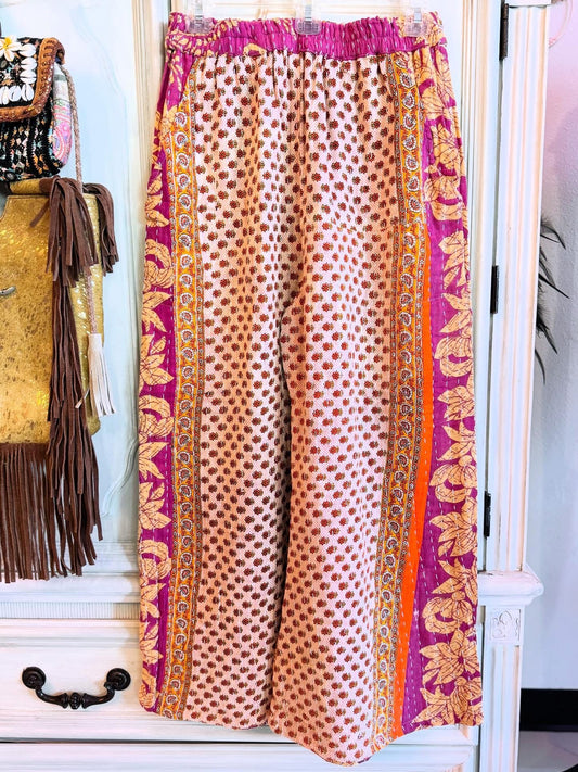 Polka & Paisley – Handmade Kantha Cotton Pants | Wide Leg Boho Trousers