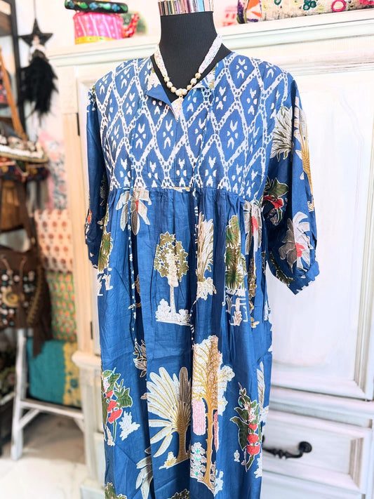 Indigo Bloom – Mixed Print Cotton Dress