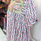 Olive Petal - Mixed Print Cotton Dress - Pink and Olive Tones