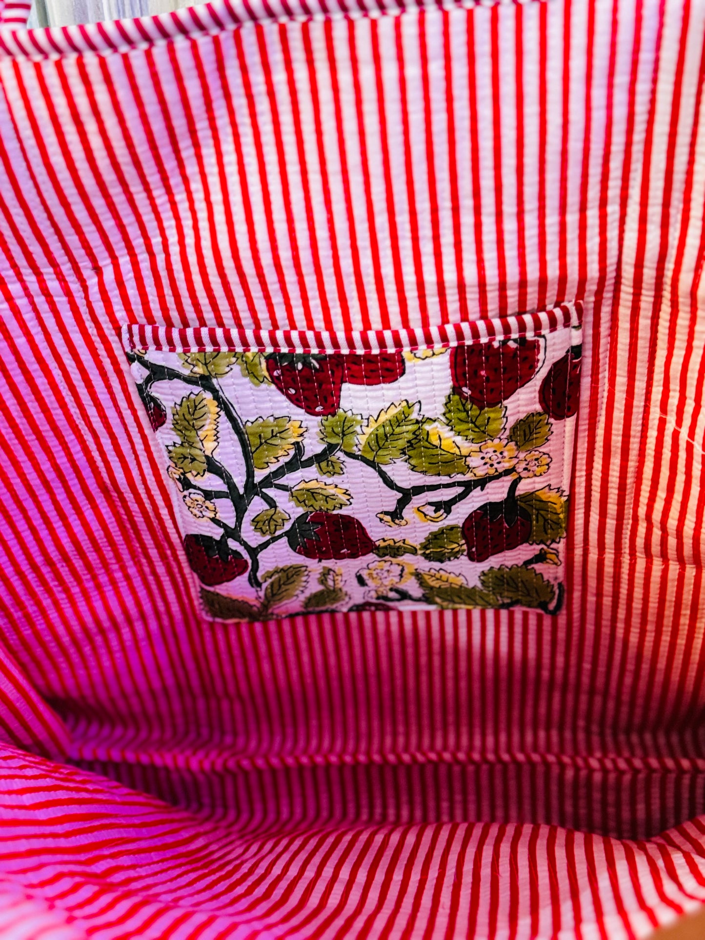 Strawberry Fields Tote – Handmade Quilted Cotton Bag | Boho Everyday Tote