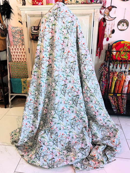 Peacock Garden – Handblock Printed Kantha Quilt – 100% Cotton | Handmade