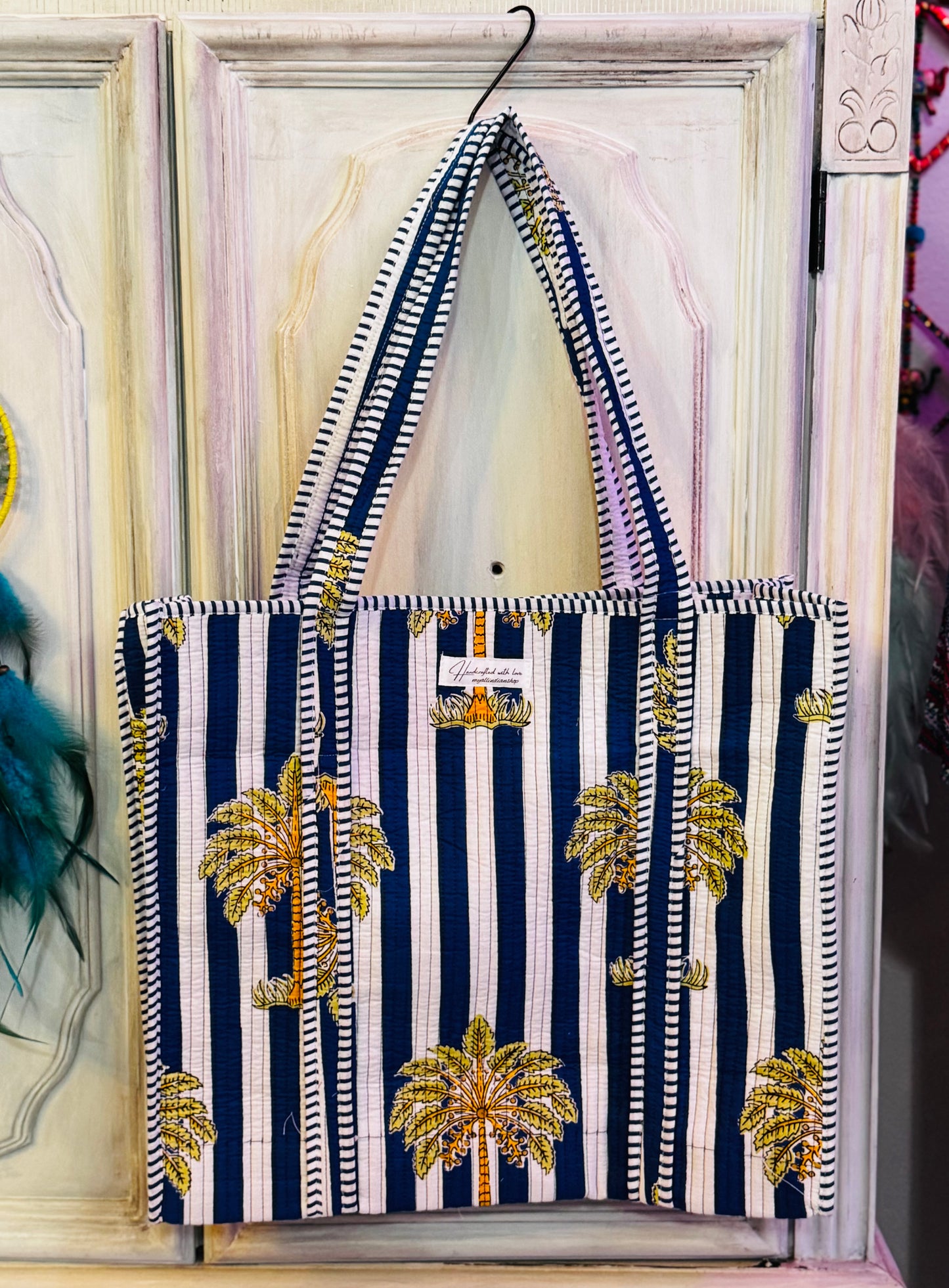 Handmade Cotton Palm Tree Tote – Quilted Bag | Beach Boho