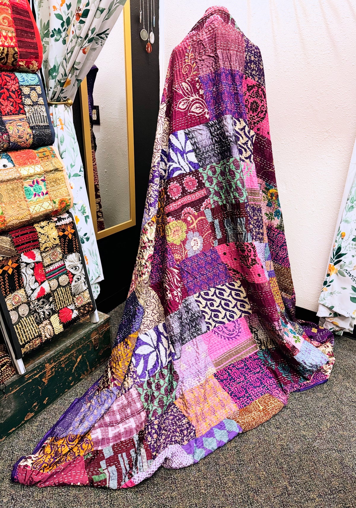Silk Patchwork Kantha - Purple -Queen/ King