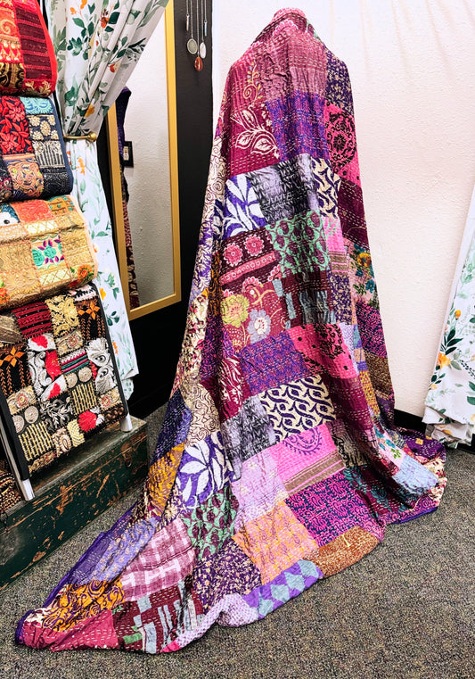 Silk Patchwork Kantha - Purple -Queen/ King