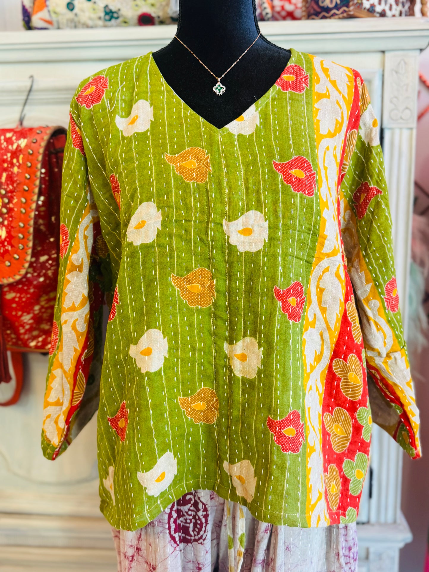 Coral Garden Butterfly 2-Way Top – Handmade | 100% Cotton Boho Blouse