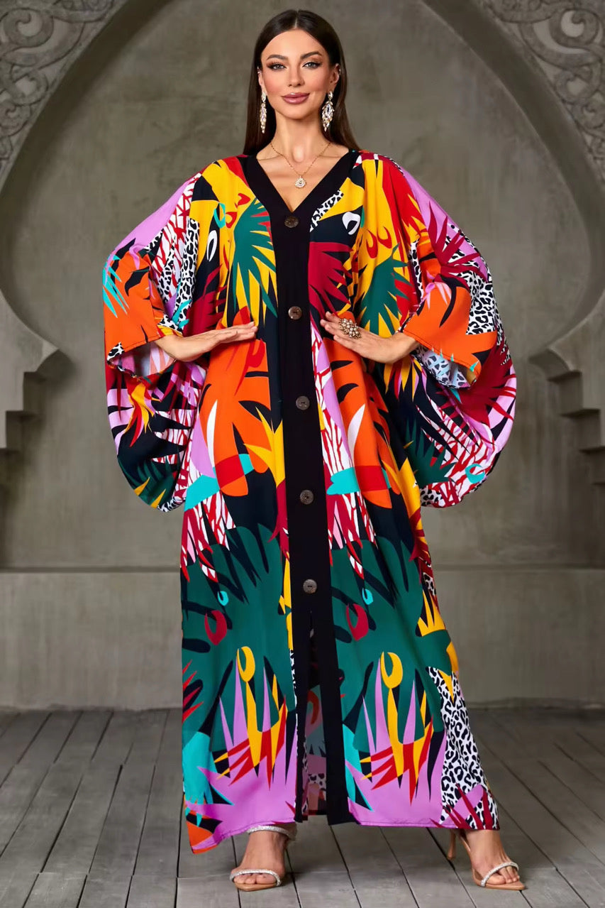 Tropical Sunset Kaftan – Silky Soft, Vibrant, One Size