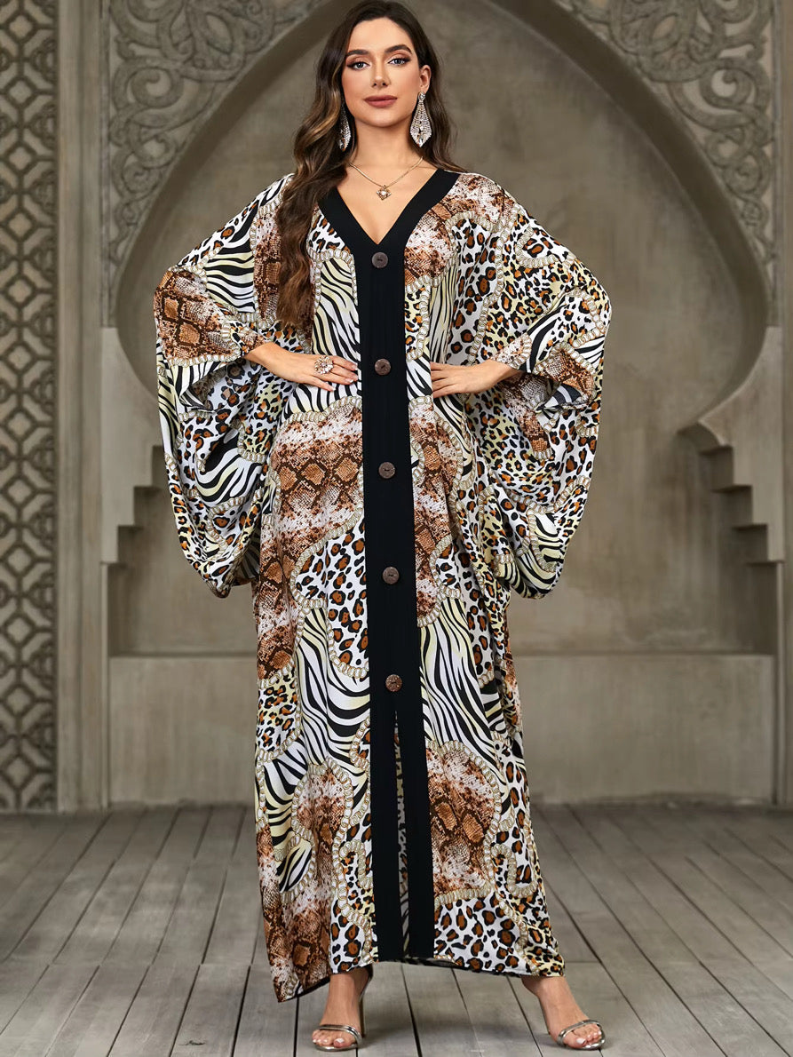 Wild Mix Safari Kaftan – Zebra & Leopard Print, Silky Soft, One Size